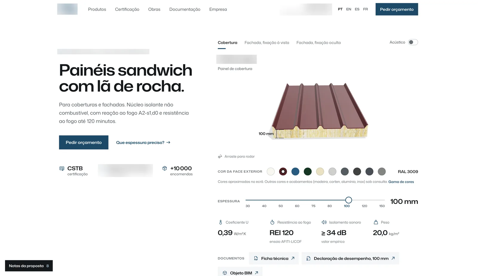 The homepage preview for the same company, name and logo blurred
